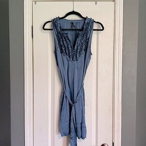 Lapis Blue Ruffled Shirt Dress w/Belt Women’s Sz L Business Casual Classy Mini